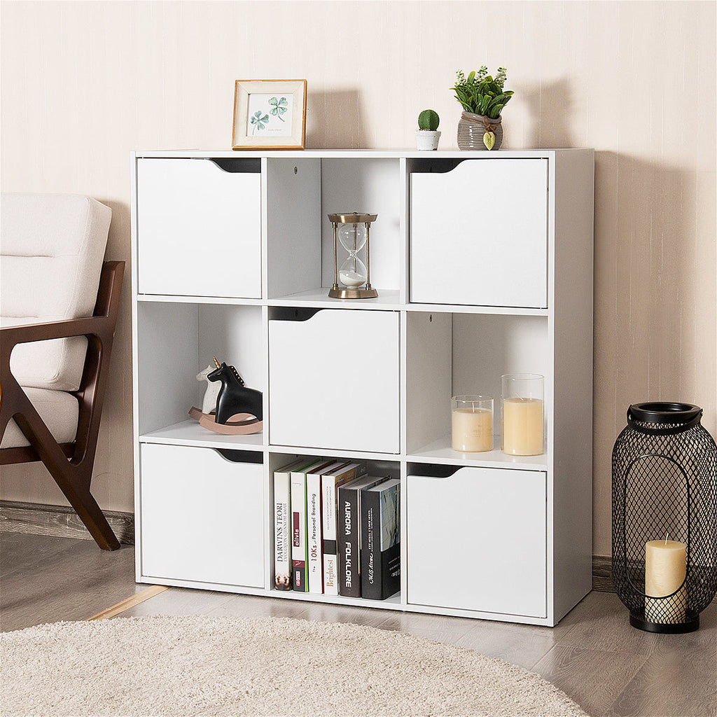 NNECW Cube Shelf with 9 Compartments & 5 Magnetic Doors